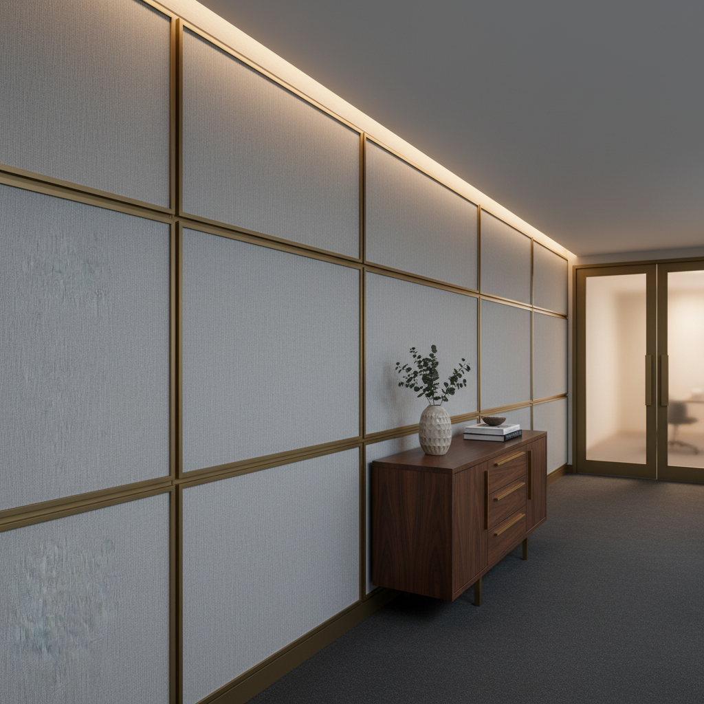 Brushed Vertical Texture Cool Gray Upholstered Wall Panel | Architectural Fabrics