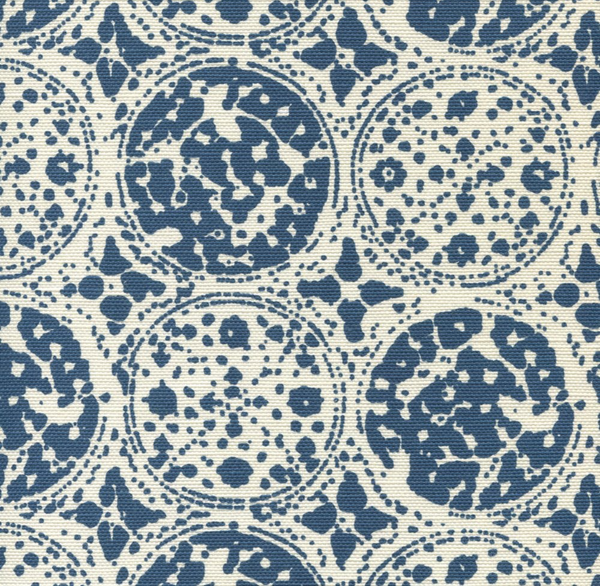 Bodri Batik New Navy on Tint Screen Printed - Off-White Fabric | China Seas