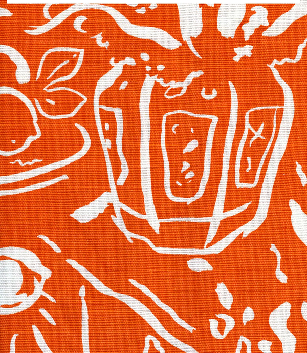 Bonaire New Orange on White Screen Printed - Off-White Fabric | China Seas