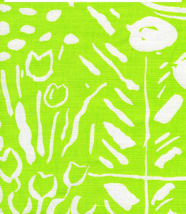 Bonaire Spring Green on White Screen Printed - Lime Green Fabric | China Seas