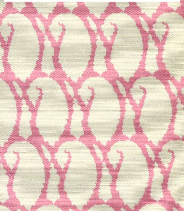 Carna Pink on Tint Screen Printed - White Fabric | China Seas