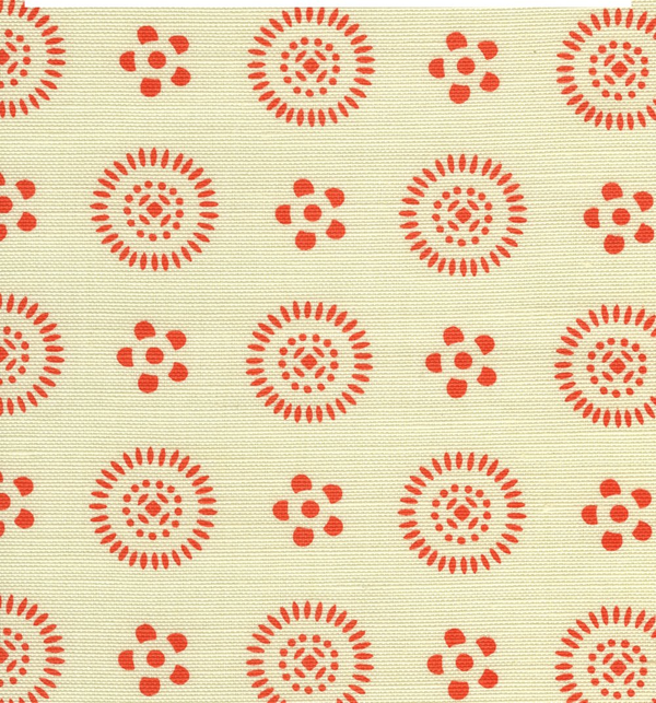 Carna Orange on Tinit Screen Printed - Off-White Fabric | China Seas