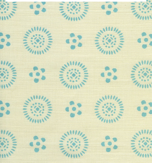 Carna Turquoise on Tint Screen Printed - White Fabric | China Seas