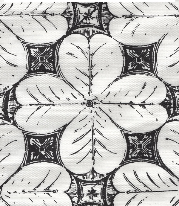 China Flower One Color Black on White Linen Cotton Screen Printed Fabric | China Seas