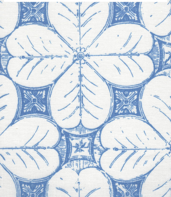 China Flower One Color French Blue on White Linen Screen Printed Fabric | China Seas