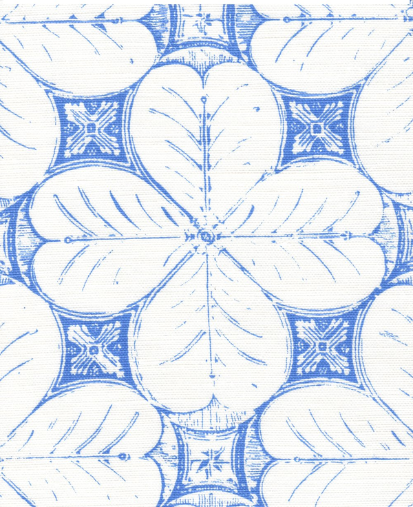 China Flower One Color French Blue on White Linen Cotton Screen Printed Fabric | China Seas