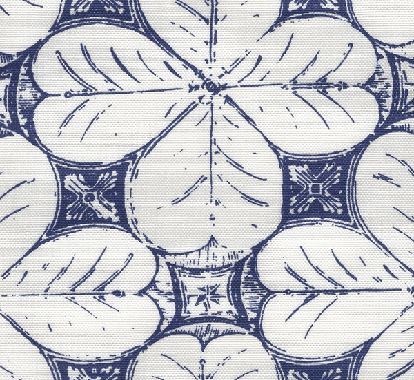 China Flower One Color New Navy on White Linen Cotton Screen Printed Fabric | China Seas