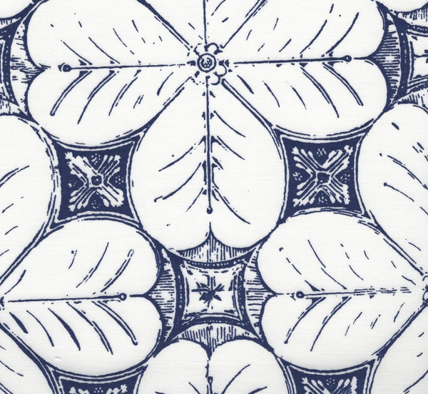 China Flower One Color New Navy on White Sateen Screen Printed Fabric | China Seas