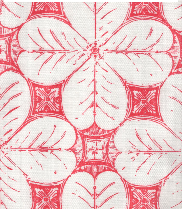 China Flower One Color Pink on White linen Cotton Screen Printed Fabric | China Seas