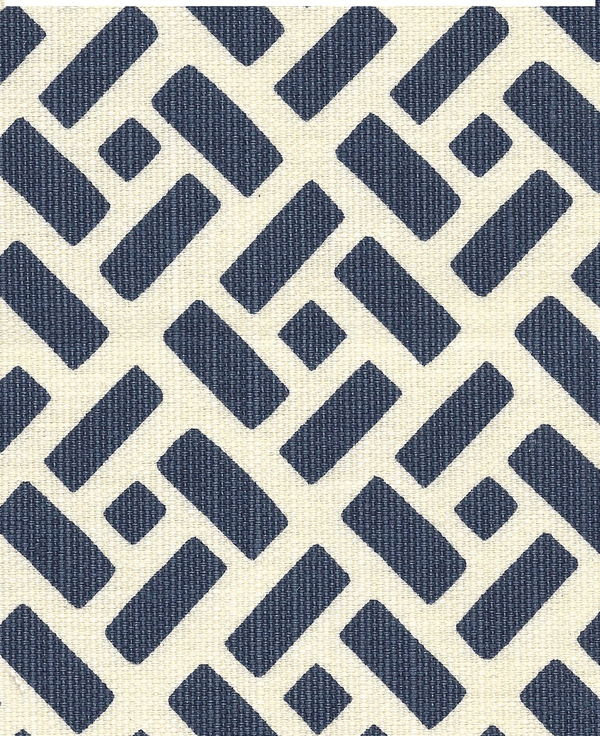 Edo Grande Aqua on Tint Screen Printed - White Fabric | China Seas