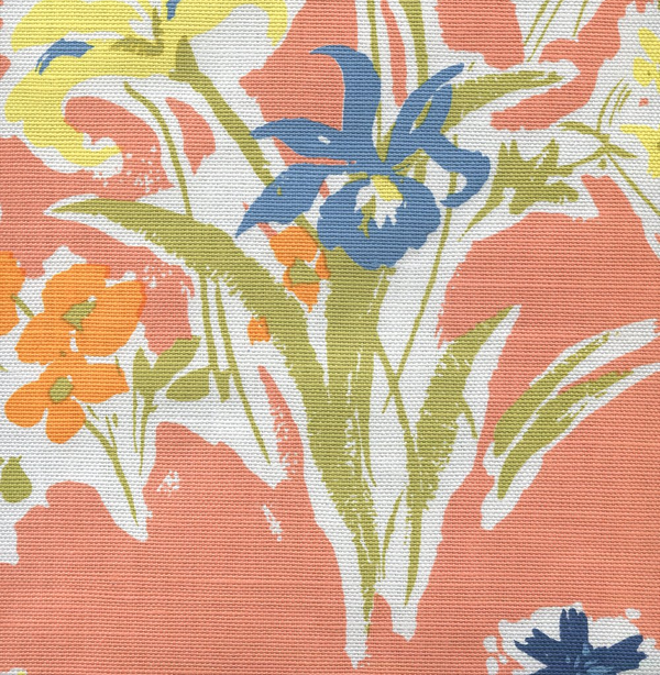 Flowers II Background Grey on white Screen Printed Fabric | China Seas