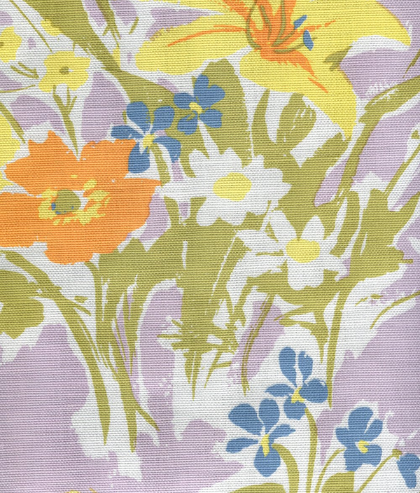 Flowers II Background Windsor Blue on white Screen Printed Fabric | China Seas
