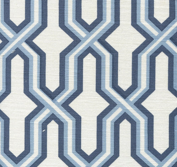Gorrivan Fretwork Navy Periwinkle on White Screen Printed Fabric | China Seas