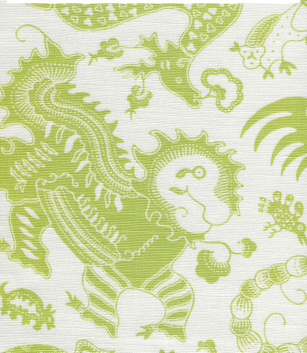 Indramayu Green on White Screen Printed - Powder Blue Fabric | China Seas