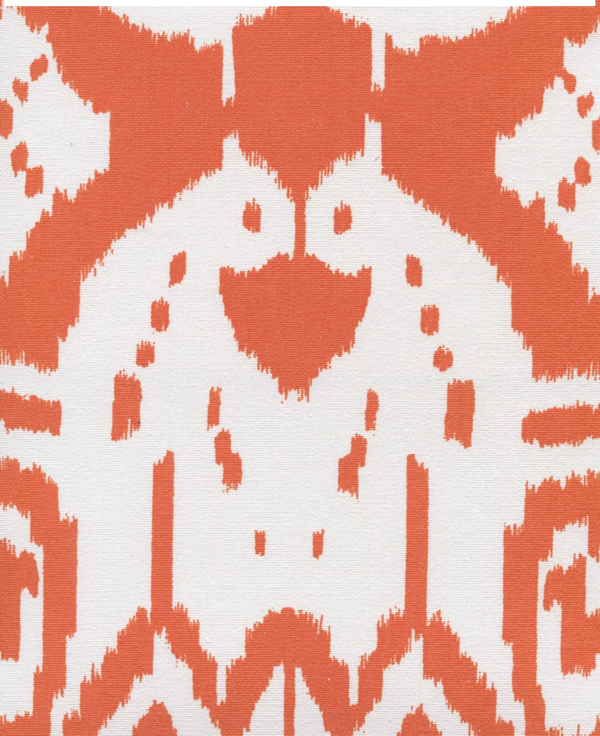 Island Ikat Orange on White Screen Printed - White Fabric | China Seas