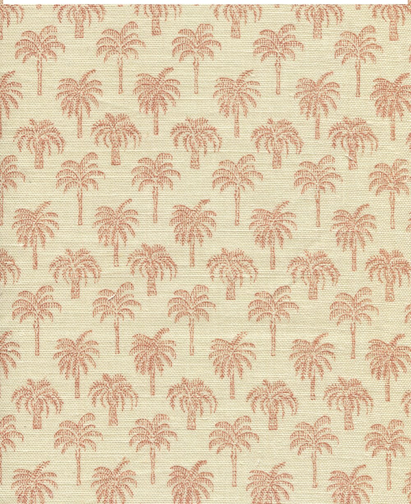 Island Palm Apricot Screen Printed - White Fabric | China Seas