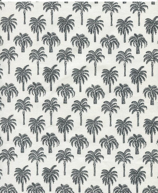 Island Palm Black on White Chintz Screen Printed Fabric | China Seas