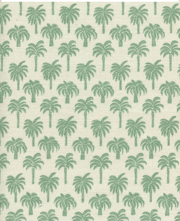 Island Palm Celedon Screen Printed - White Fabric | China Seas