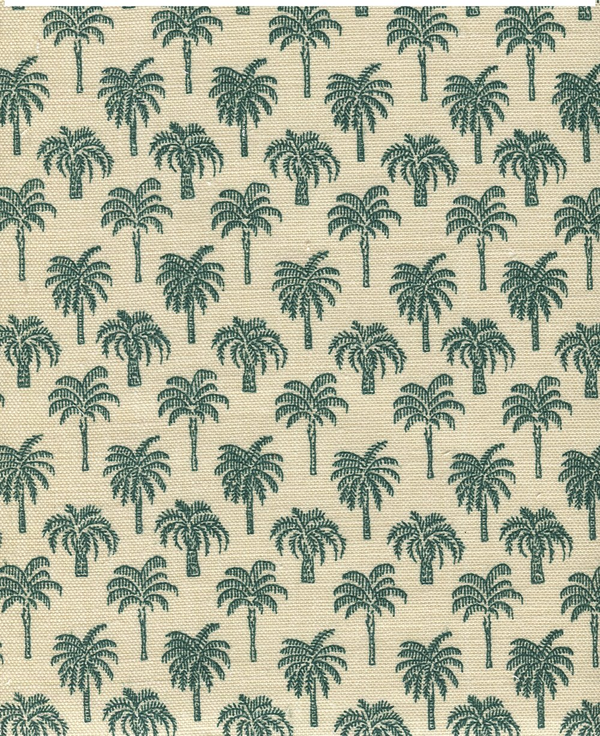Island Palm Green Screen Printed - White Fabric | China Seas