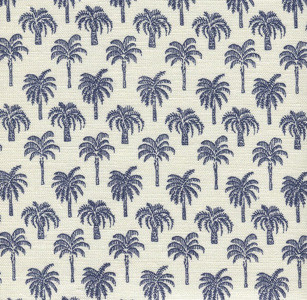 Island Palm Navy Screen Printed - White Fabric | China Seas