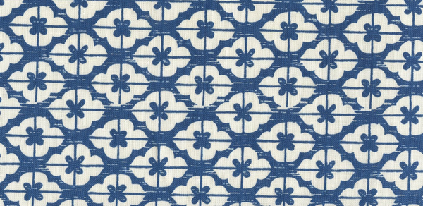 Kyoto Navy on Tinted Linen Screen Printed - White Fabric | China Seas