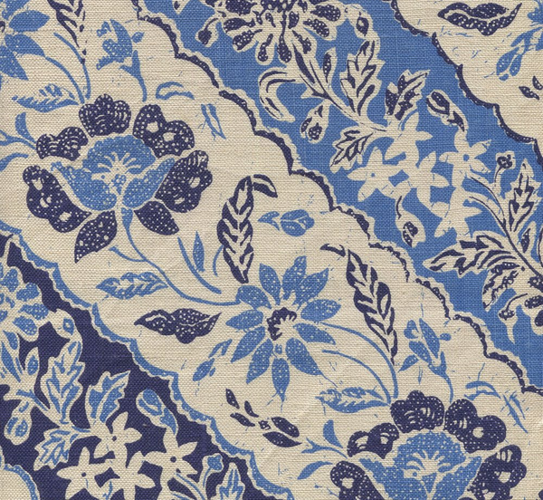 Lim Diagonal French Blue Navy on Tan Screen Printed Fabric | China Seas