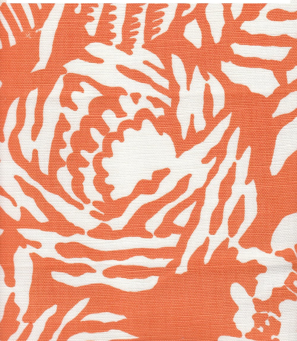 Macambo Orange on White Screen Printed - Off-White Fabric | China Seas
