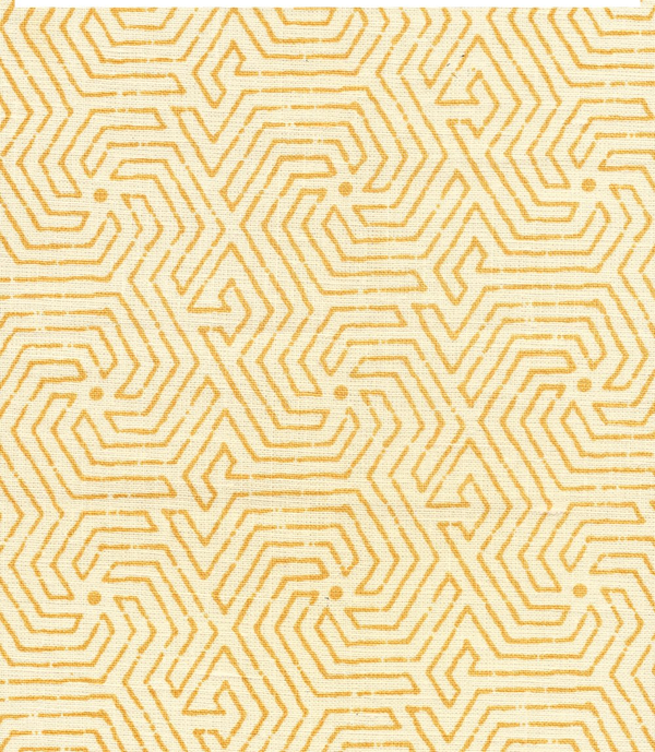 Maze Gold on Tint Screen Printed - Off-White Fabric | China Seas