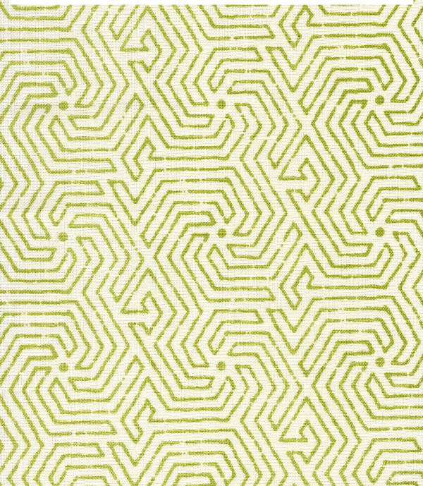 Maze Green on Tint Screen Printed - Off-White Fabric | China Seas