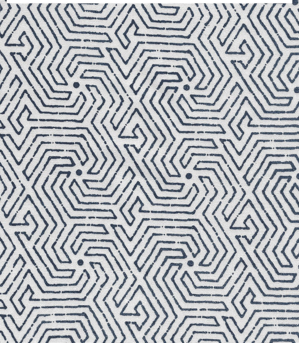 Maze Navy on Tint Screen Printed - Off-White Fabric | China Seas