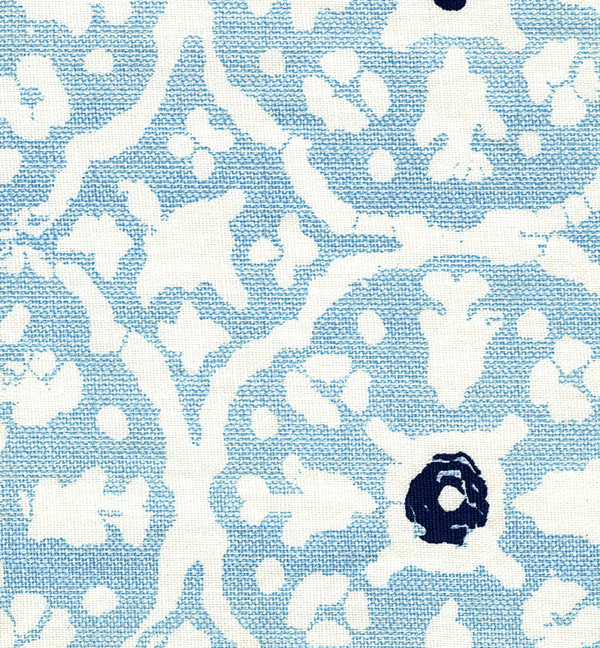Nitik Grande Sky Navy on Tint Screen Printed - Light Blue Fabric | China Seas