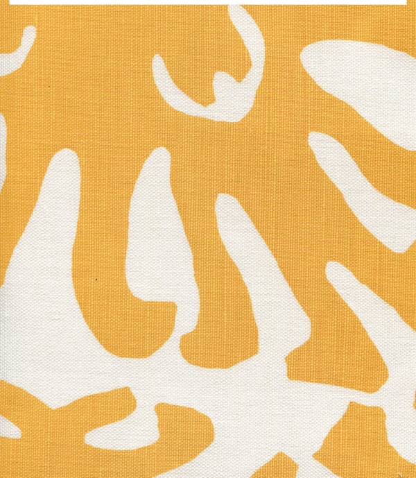 Sigourney Gold on White Screen Printed - White Fabric | China Seas