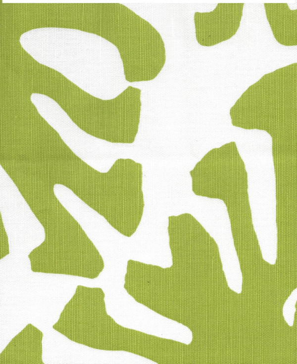 Sigourney Green on White Screen Printed - White Fabric | China Seas