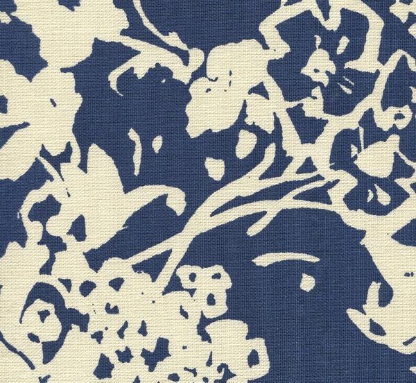 Silhouette Reverse New Navy on Tint Screen Printed Fabric | China Seas