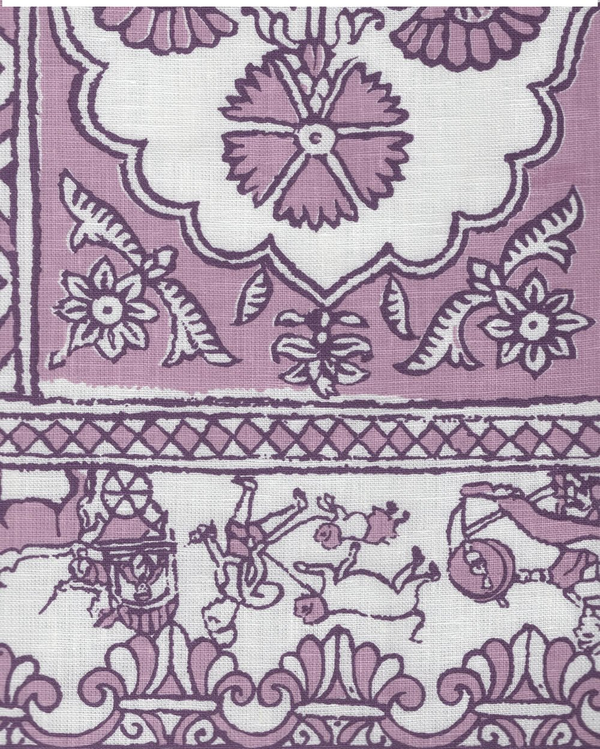 Sultan Ii Lilac on White Linen Screen Printed - White Fabric | China Seas