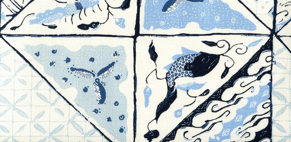 Sunnyjim Batik Suncloth Multi Navy French Blue with Tan Screen Printed Fabric | China Seas