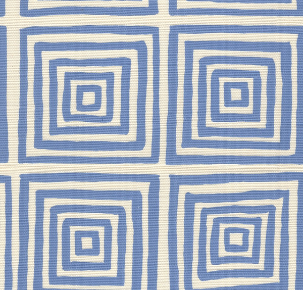 Ziggurat Blue on Tint Screen Printed - White Fabric | China Seas