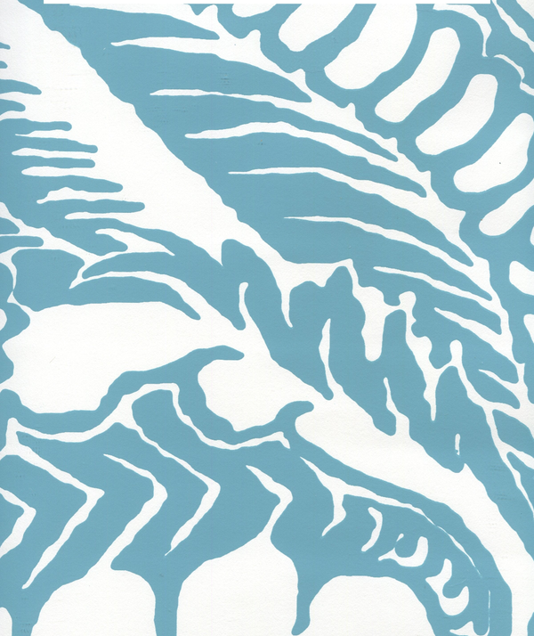 Antionette Turquoise_on_white Screen Printed - White Wallcovering | China Seas