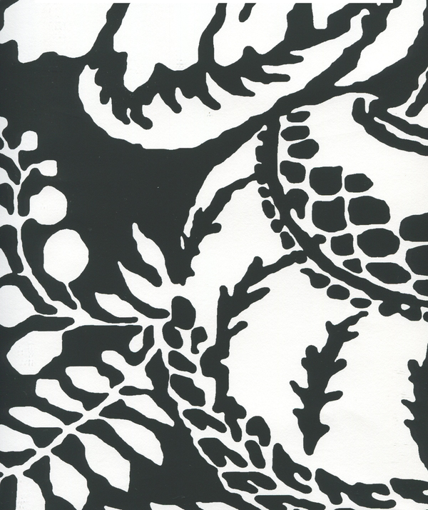 Antionette Black_onwhite Screen Printed - White Wallcovering | China Seas