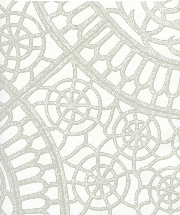 Camelot Gray_on_white Screen Printed - Off-White Wallcovering | China Seas