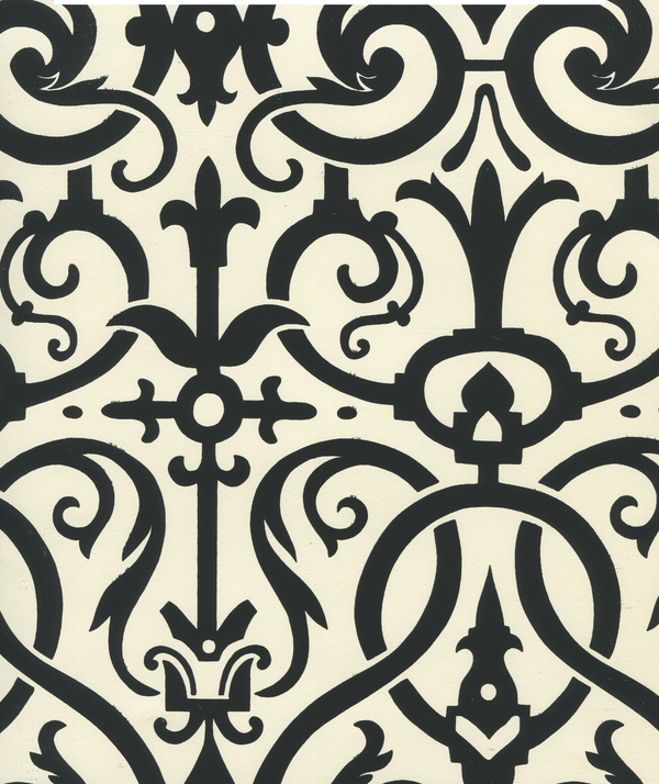 Charleston_ii Black_on_white Screen Printed - Beige Wallcovering | China Seas