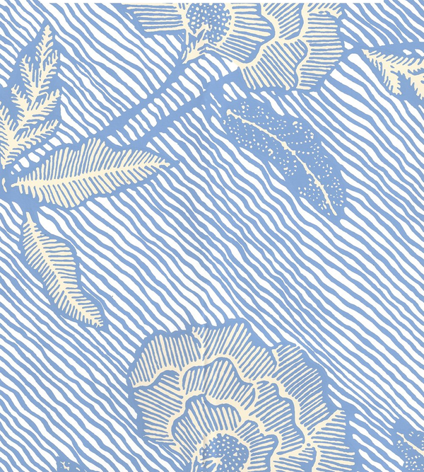 Flores Multi French Blue Cream on White Screen Printed | China Seas