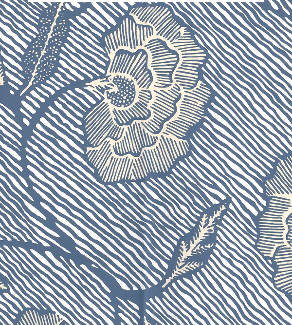 Flores Multi Navy Cream on White Screen Printed | China Seas