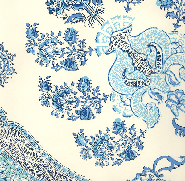 Isfahan Multi Celeste Blue on Off White Screen Printed | China Seas