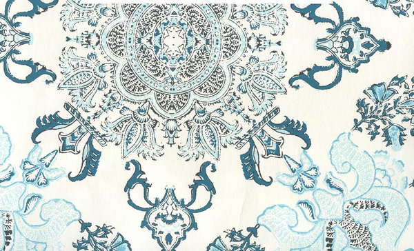 Isfahan Multi Turquoise Celadon Teal on Almost White Screen Printed | China Seas