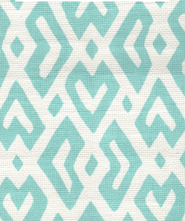Juan Les Pins Turquoise on White Grasscloth Screen Printed | China Seas