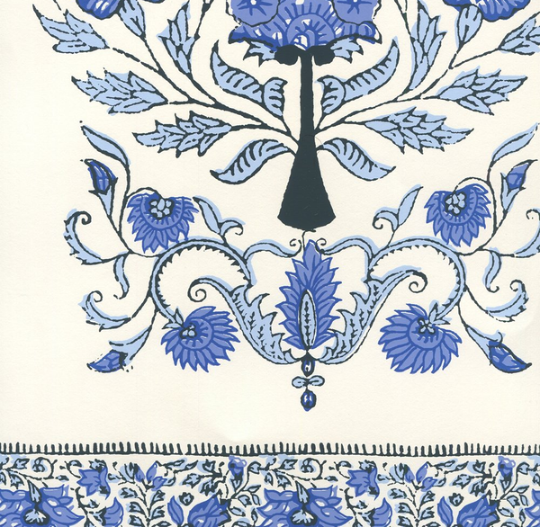 Kalamkari Border Slate Royal Sky Denim Screen Printed | China Seas