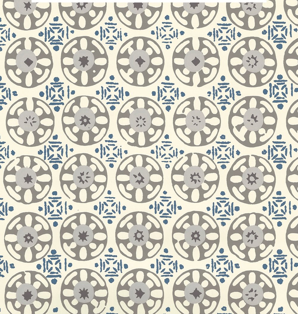 Kediri Batik Navy Charcoal Gray on Off White Screen Printed | China Seas