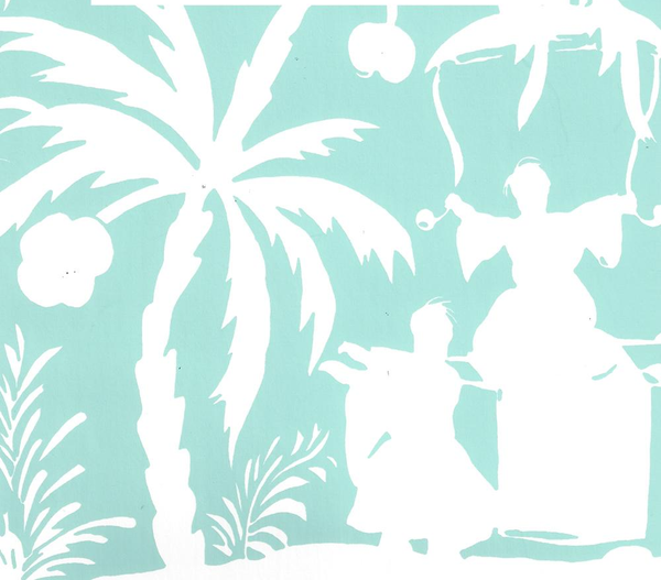 Lyford Background Light Turquoise Almost White Screen Printed | China Seas
