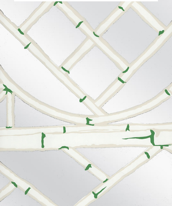 Lyford Trellis Beiges Green on Silver Mylar Screen Printed | China Seas